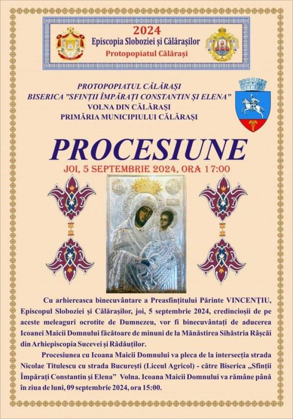 Procesiune &icirc;n Călărași cu icoana făcătoare de minuni a Maicii Domnului