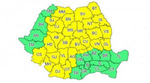 Cod galben de ploi torențiale, descărcări electrice și grindină în 29 de județe